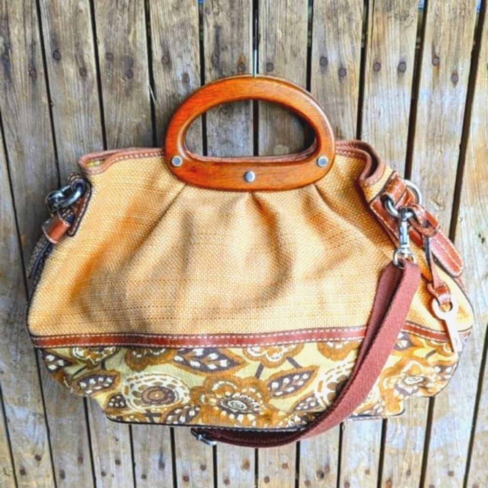 FOSSIL | Woven Canvas Wooden Handle Crossbody